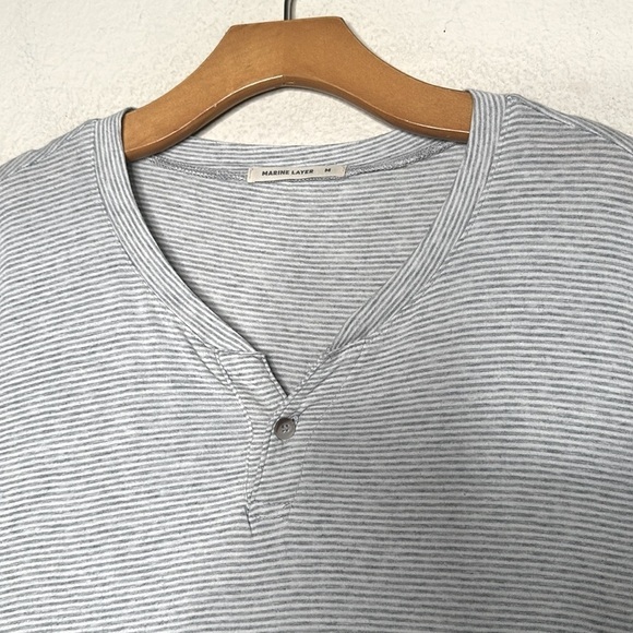 Marine Layer Short Sleeve Henley Supima Cotton Micro Modal Striped Shirt Gray M - Picture 6 of 13